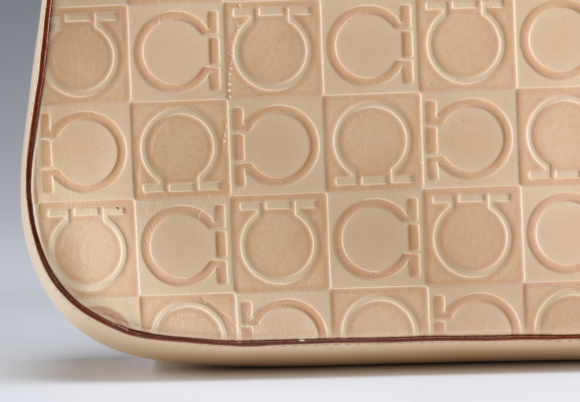 Salvatore Ferragamo Almond Leather Gancini Logo Baguette Bag