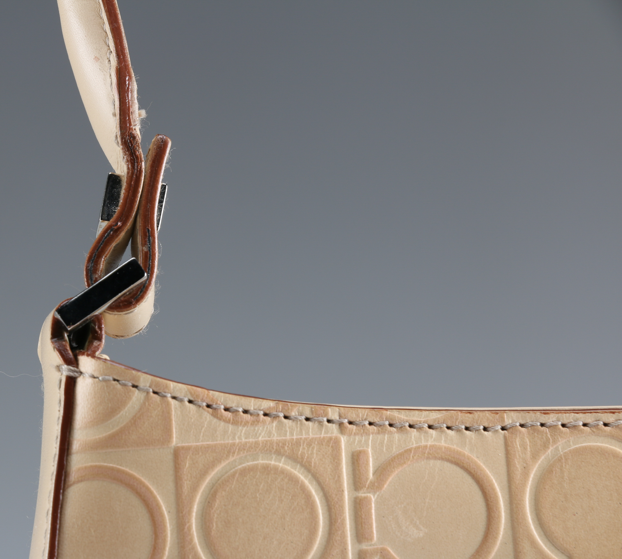 Salvatore Ferragamo Almond Leather Gancini Logo Baguette Bag