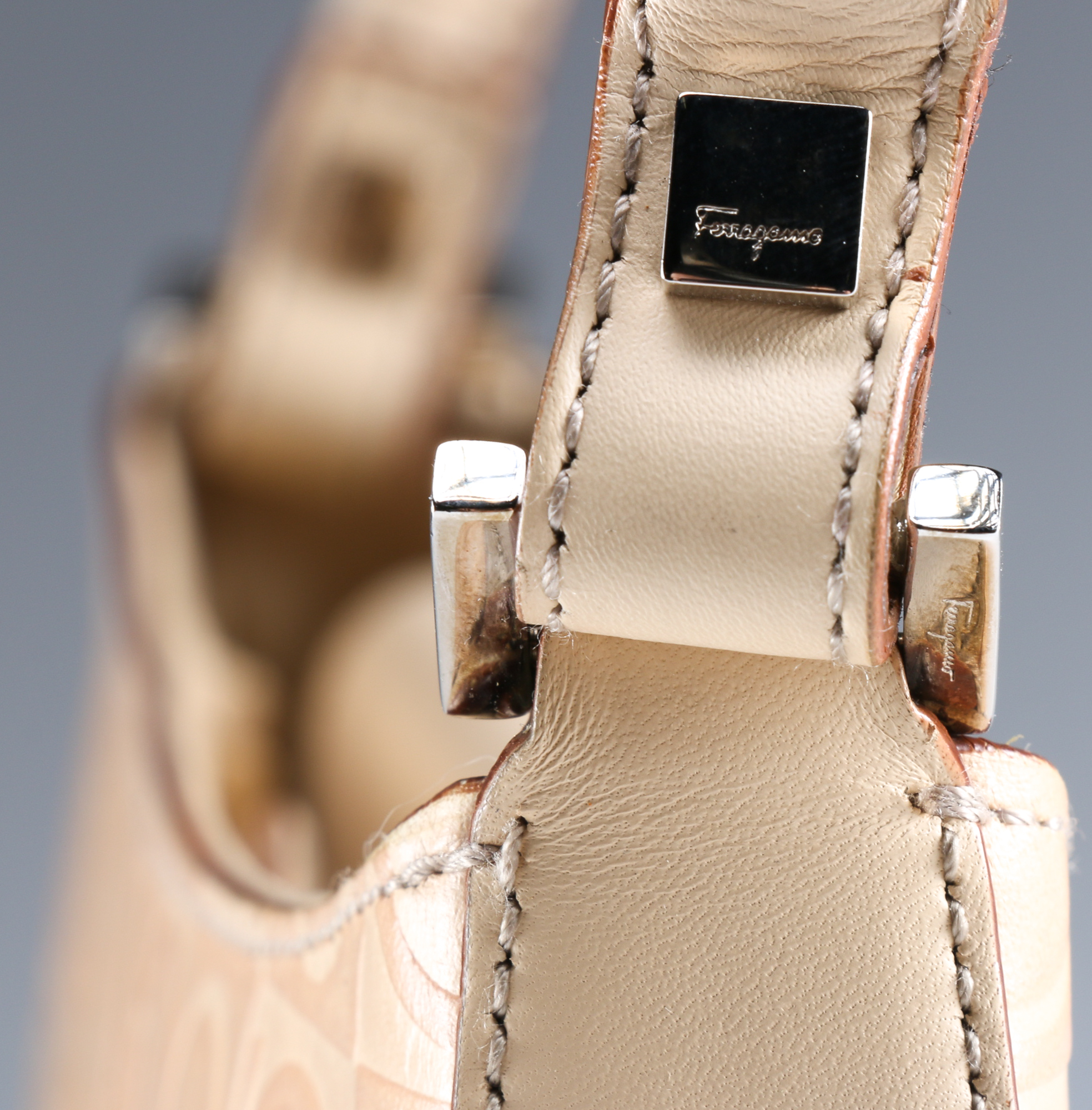 Salvatore Ferragamo Almond Leather Gancini Logo Baguette Bag