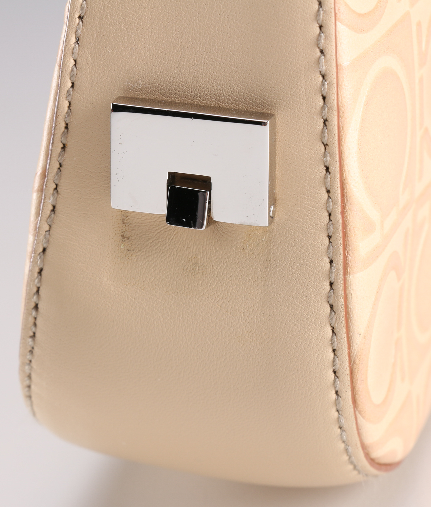 Salvatore Ferragamo Almond Leather Gancini Logo Baguette Bag