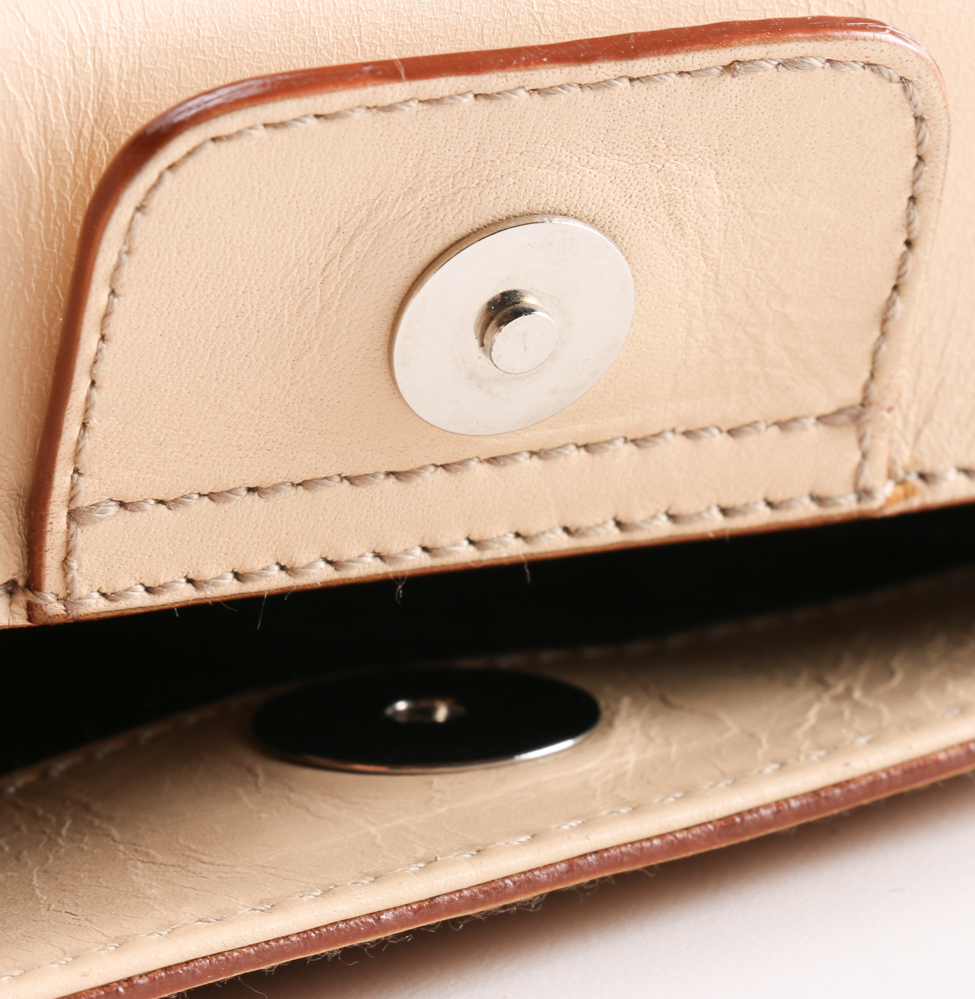 Salvatore Ferragamo Almond Leather Gancini Logo Baguette Bag