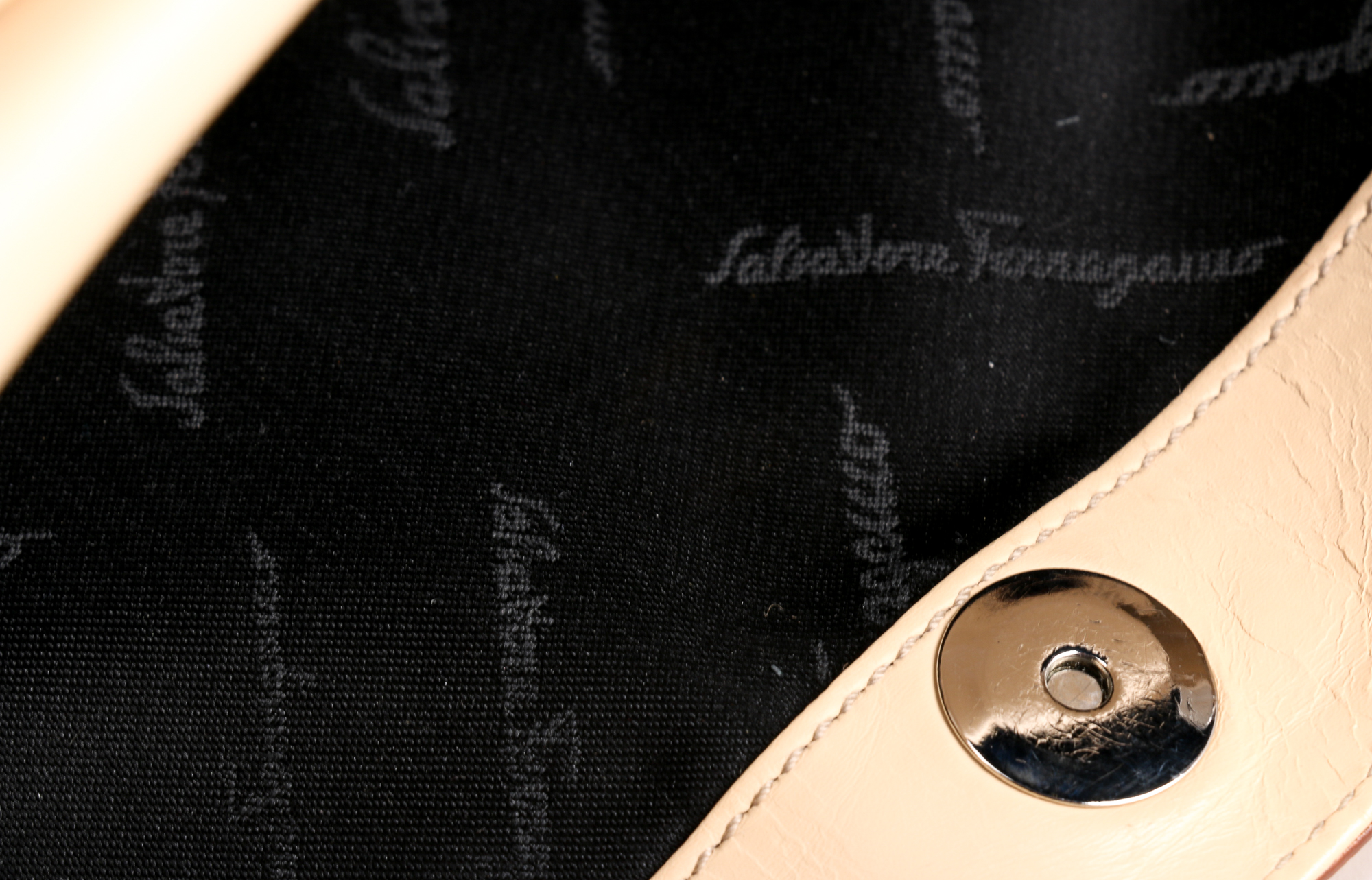 Salvatore Ferragamo Almond Leather Gancini Logo Baguette Bag