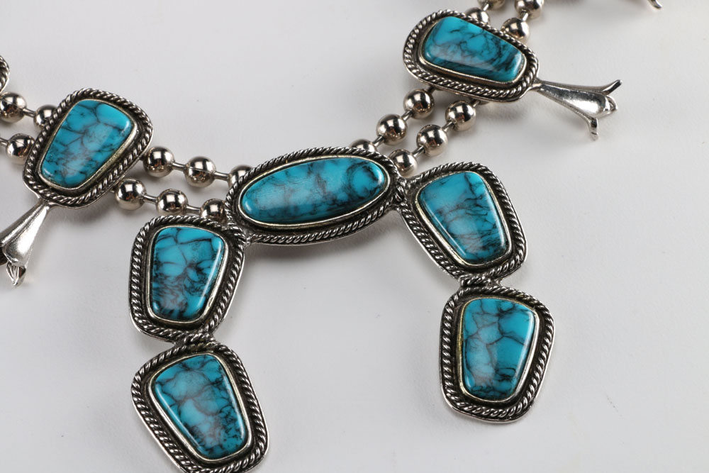 1970s Goldette Silver Tone Squash Blossom Necklace