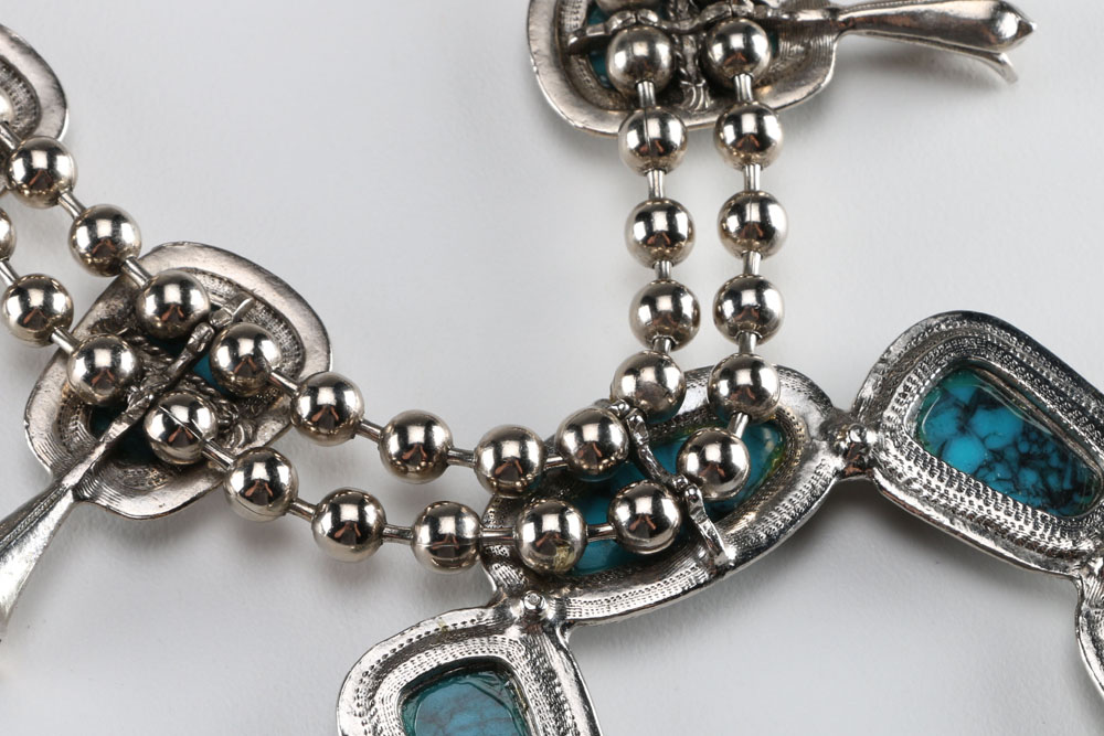 1970s Goldette Silver Tone Squash Blossom Necklace