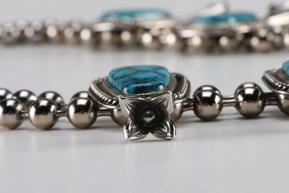 1970s Goldette Silver Tone Squash Blossom Necklace