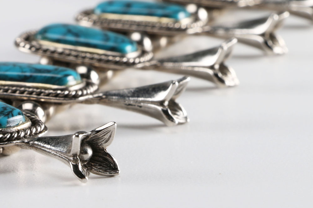 1970s Goldette Silver Tone Squash Blossom Necklace