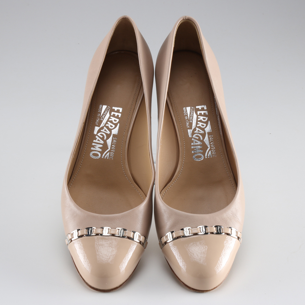 Pair of Women's Ferragamo Blush Leather Pumps