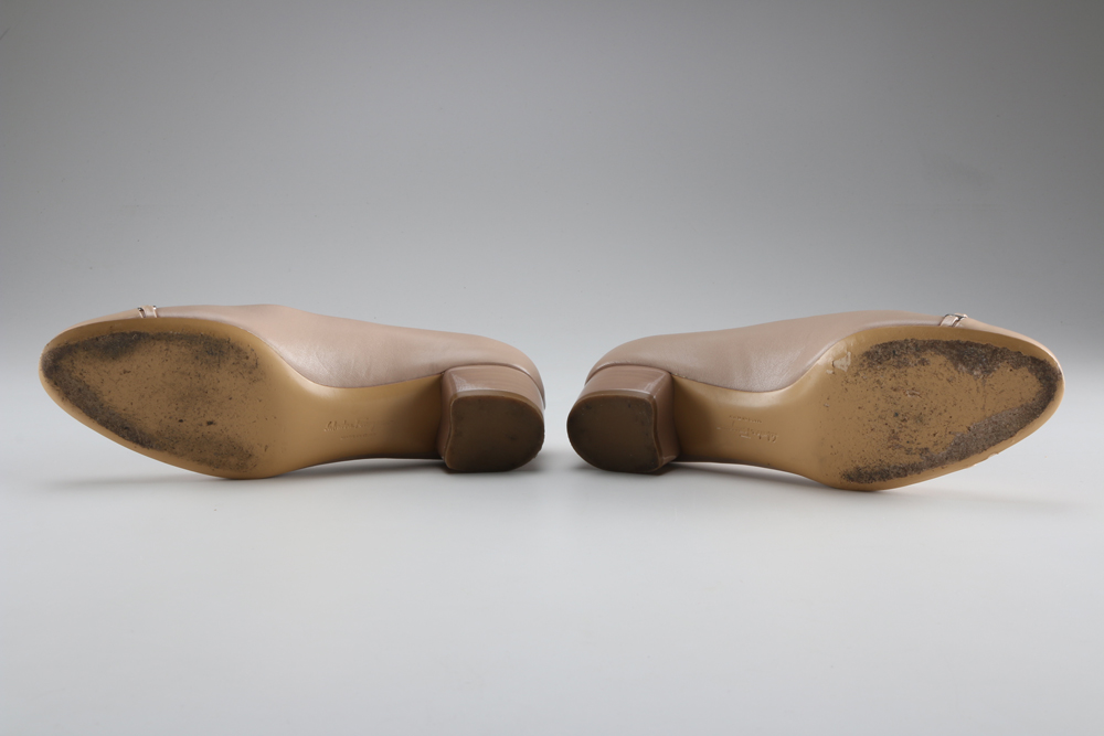 Pair of Women's Ferragamo Blush Leather Pumps