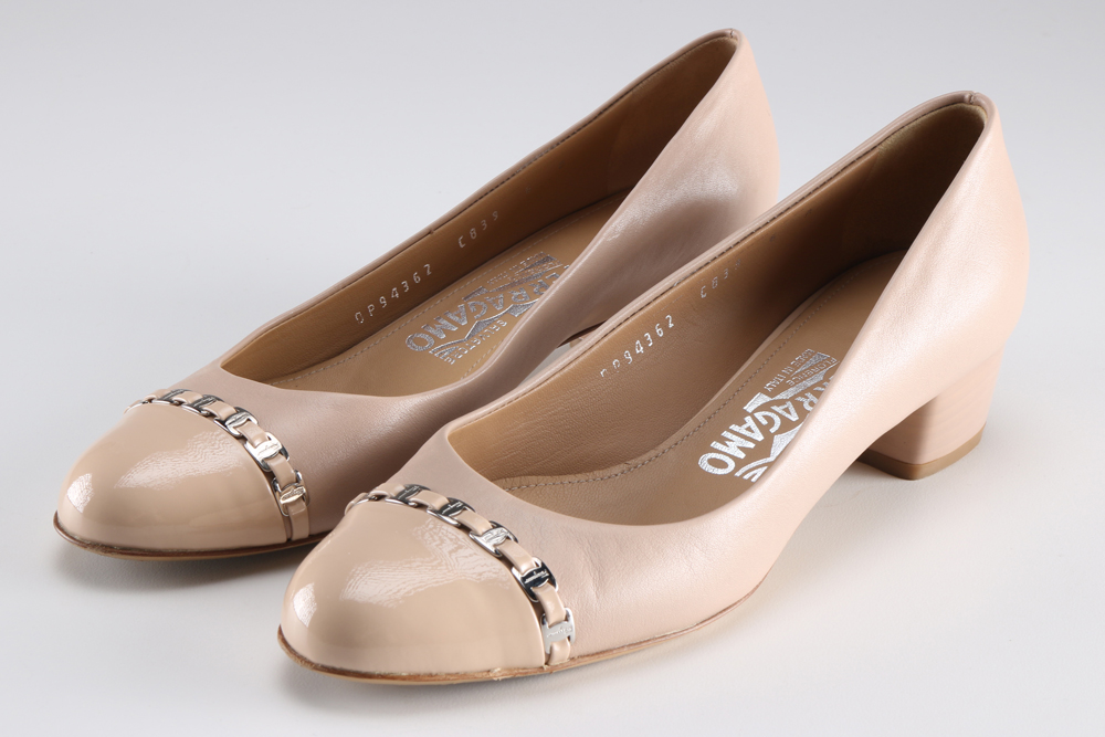 Pair of Women's Ferragamo Blush Leather Pumps