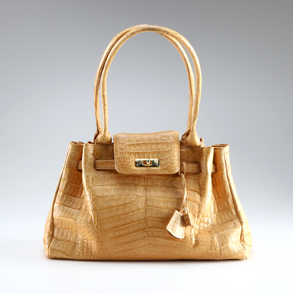 Ellen Kramer Tan Crocodile Skin Handbag
