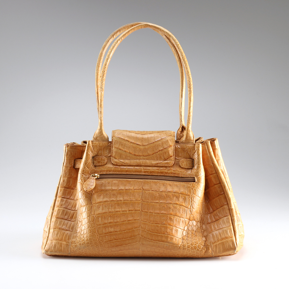 Ellen Kramer Tan Crocodile Skin Handbag