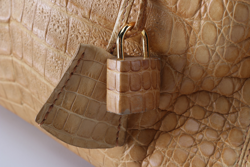 Ellen Kramer Tan Crocodile Skin Handbag