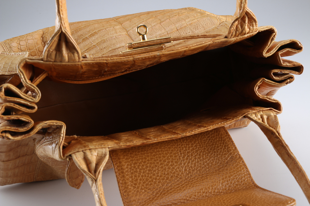 Ellen Kramer Tan Crocodile Skin Handbag