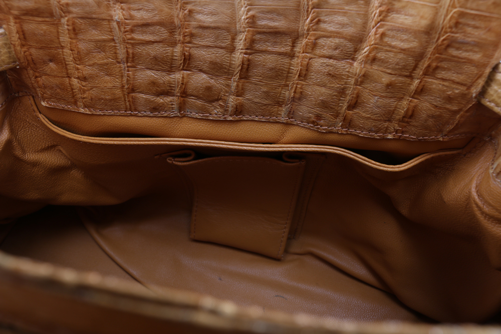 Ellen Kramer Tan Crocodile Skin Handbag