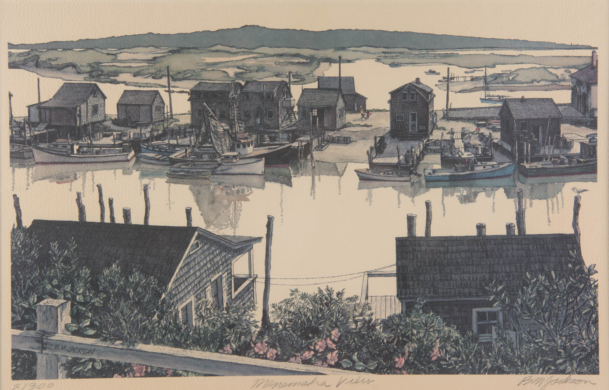 B.M. Jackson Signed "Menemsha View" Print After Watercolor