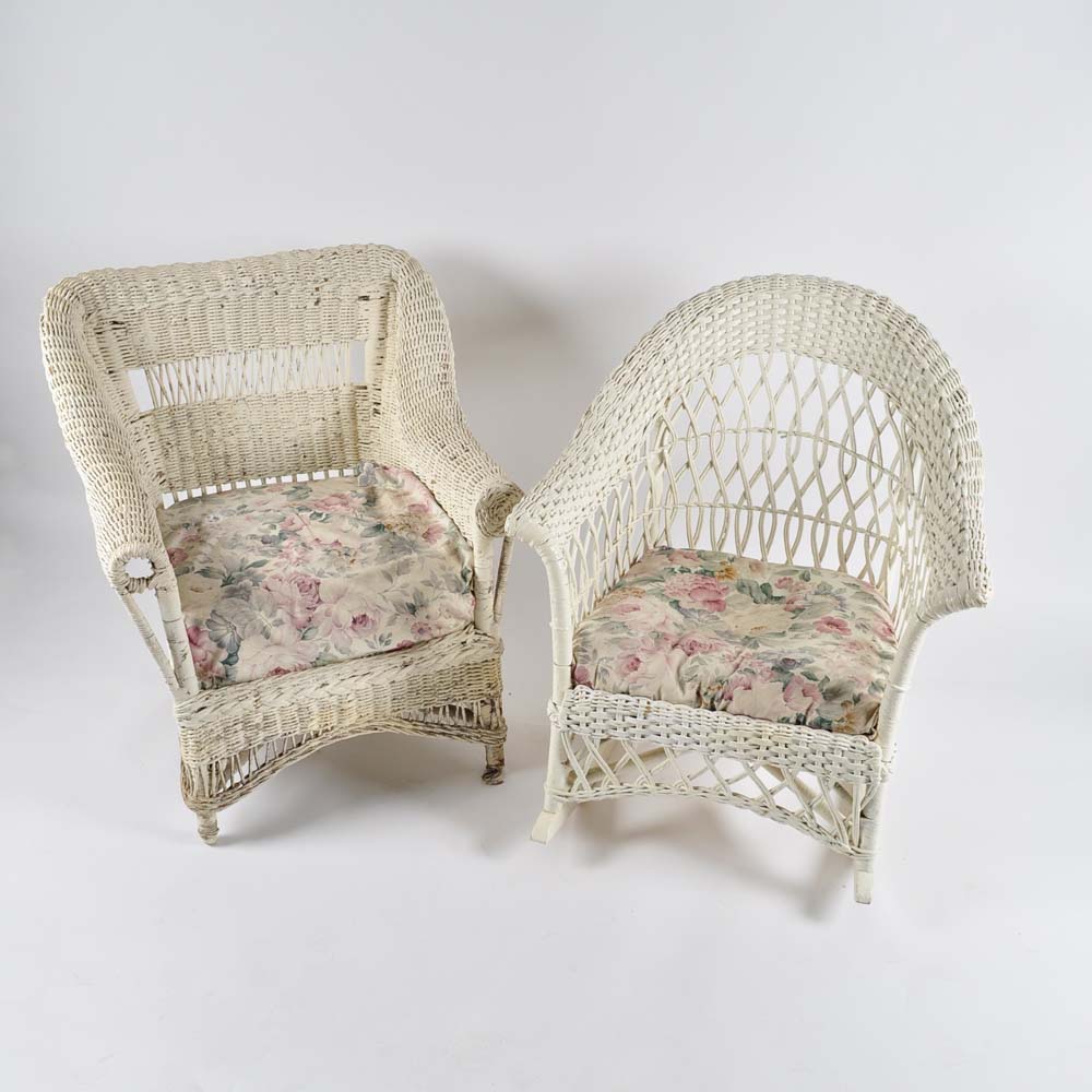 Vintage Wicker Chair and Rocker