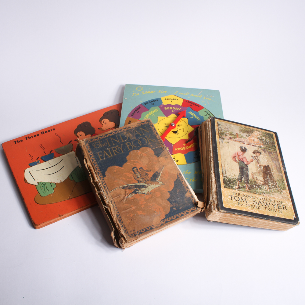 Collection of Vintage Children's Books and Puzzles