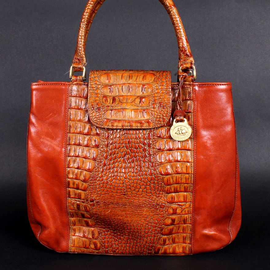 Brahmin Leather Handbag with Faux Croc Accents