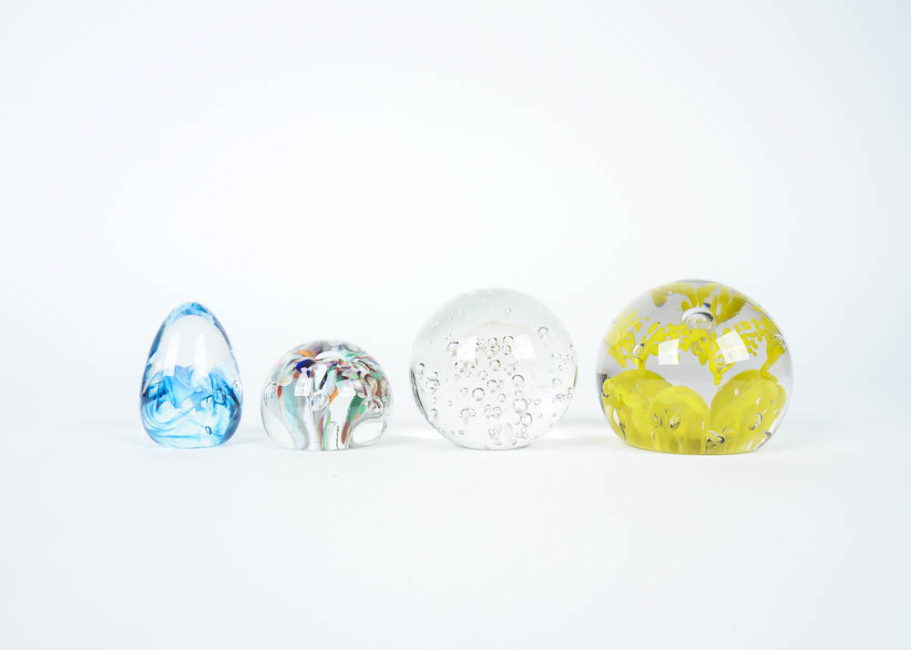 Handblown Glass Paperweights Including Zimmerman