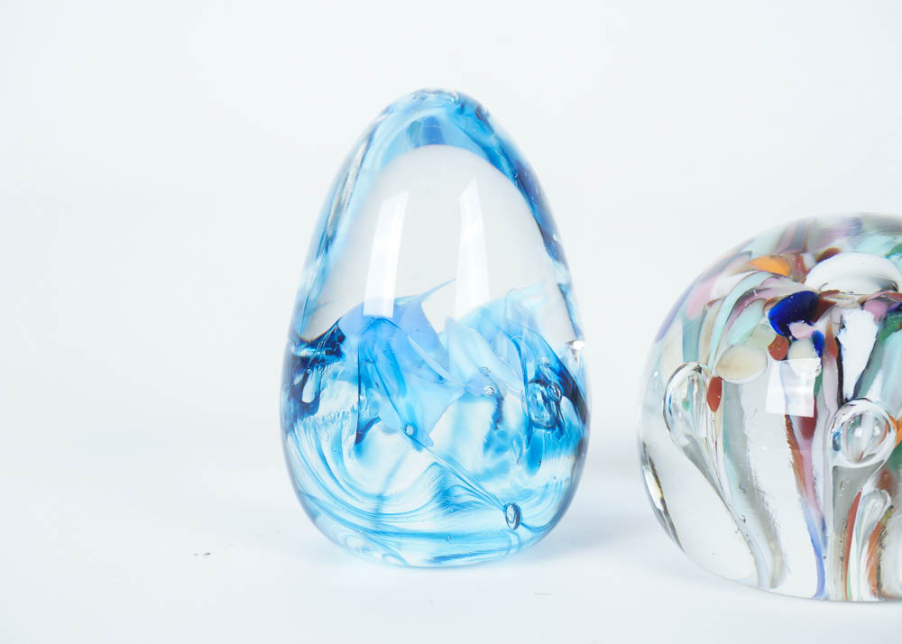 Handblown Glass Paperweights Including Zimmerman