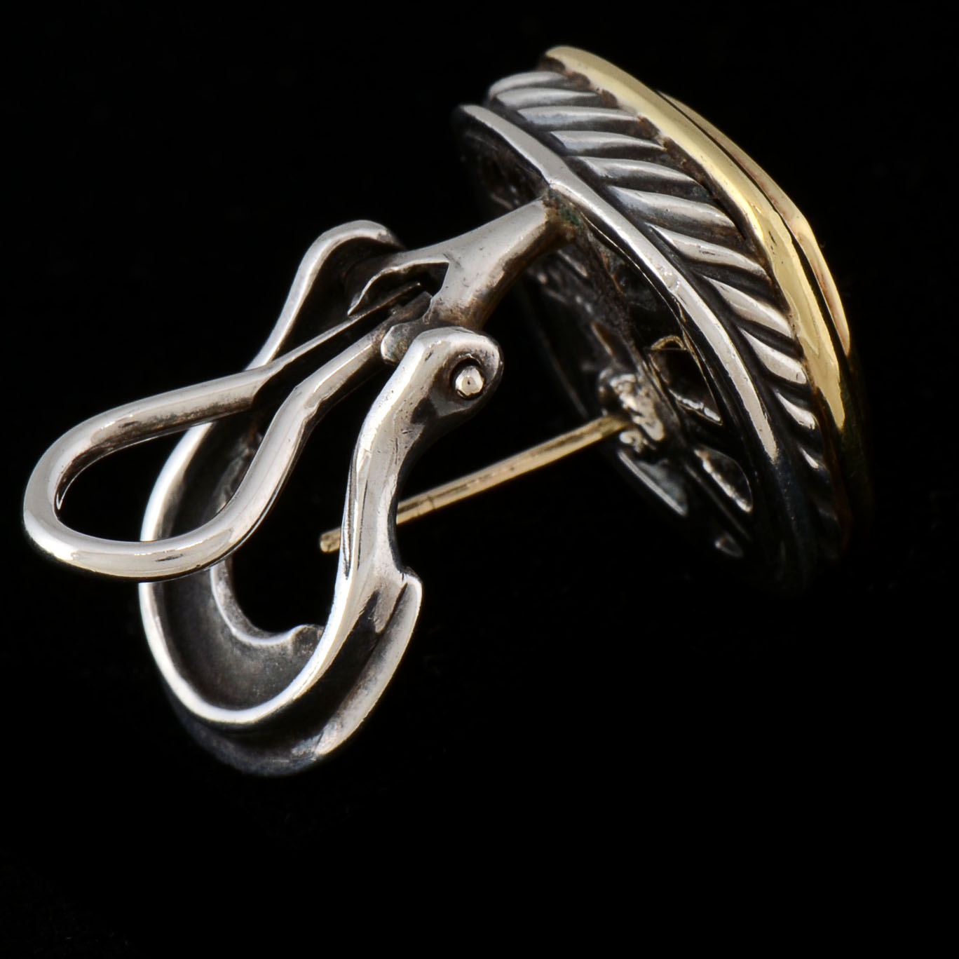 David Yurman Sterling Silver and 18K Yellow Gold Smoky Quartz Pierced Earrings