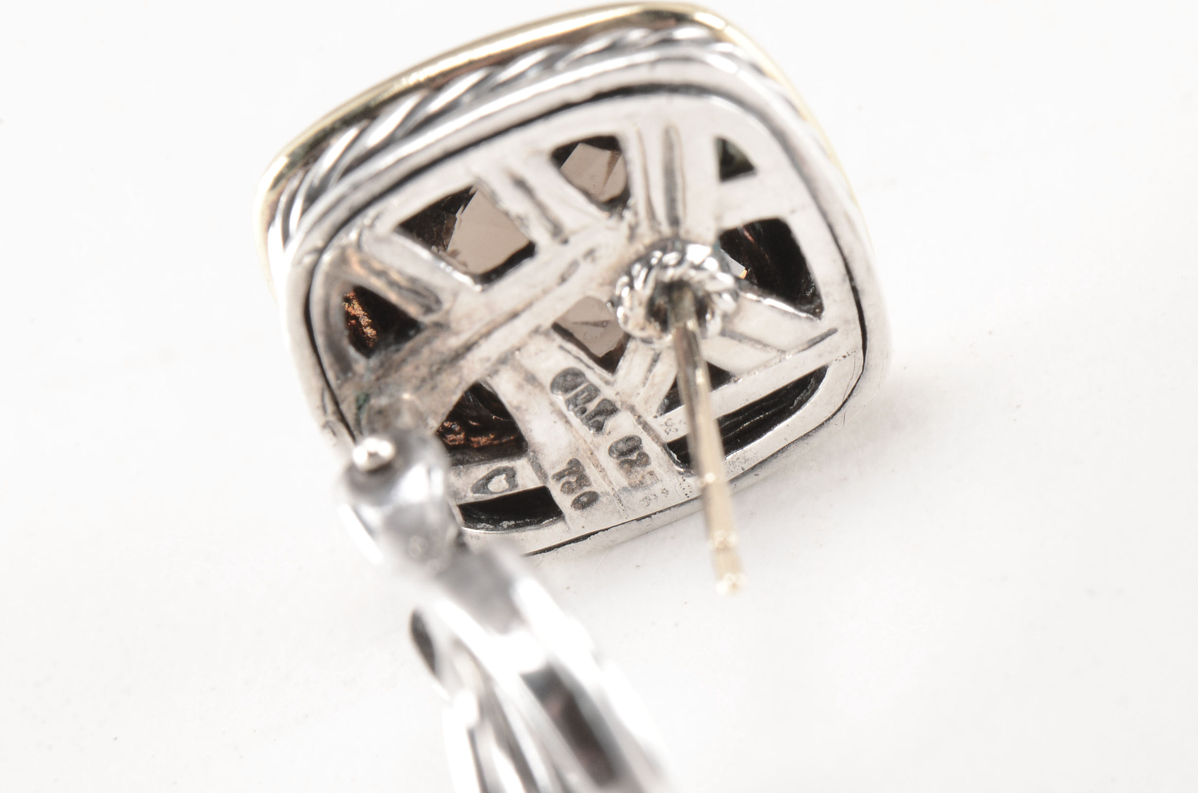 David Yurman Sterling Silver and 18K Yellow Gold Smoky Quartz Pierced Earrings