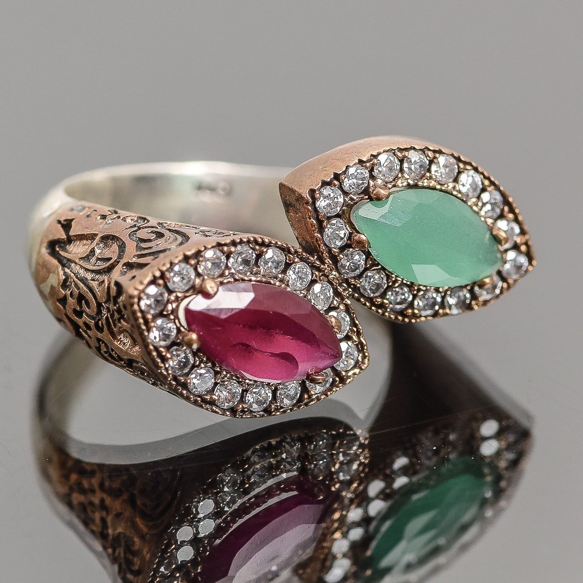 Ornate Gold-Plated Sterling Silver Bypass Ring