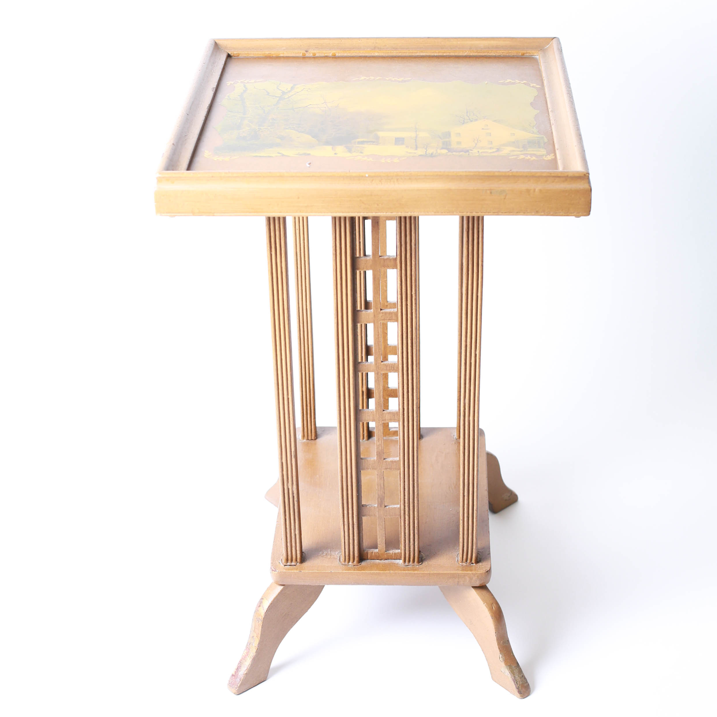 Vintage Side Table With Pictoral Inlay