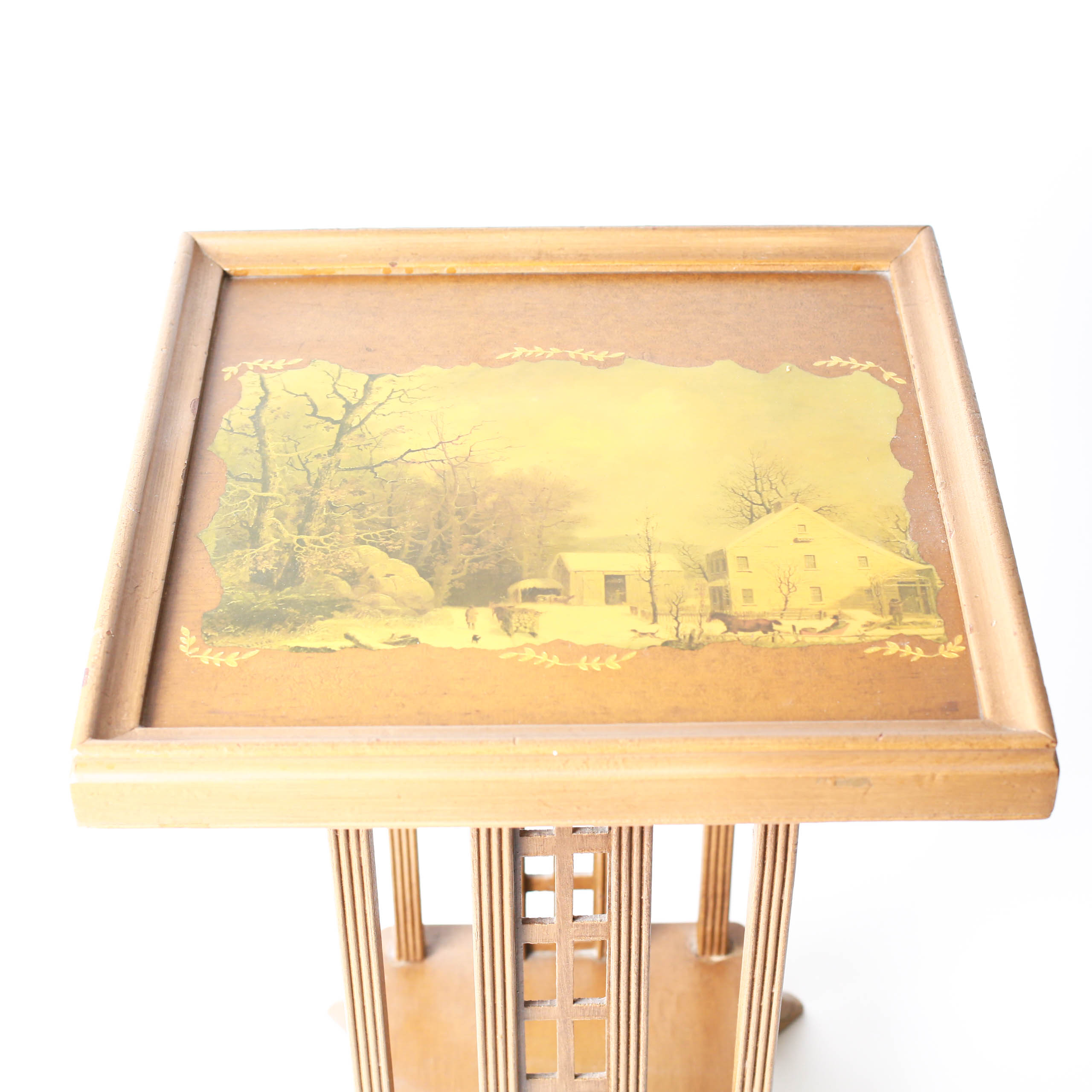 Vintage Side Table With Pictoral Inlay