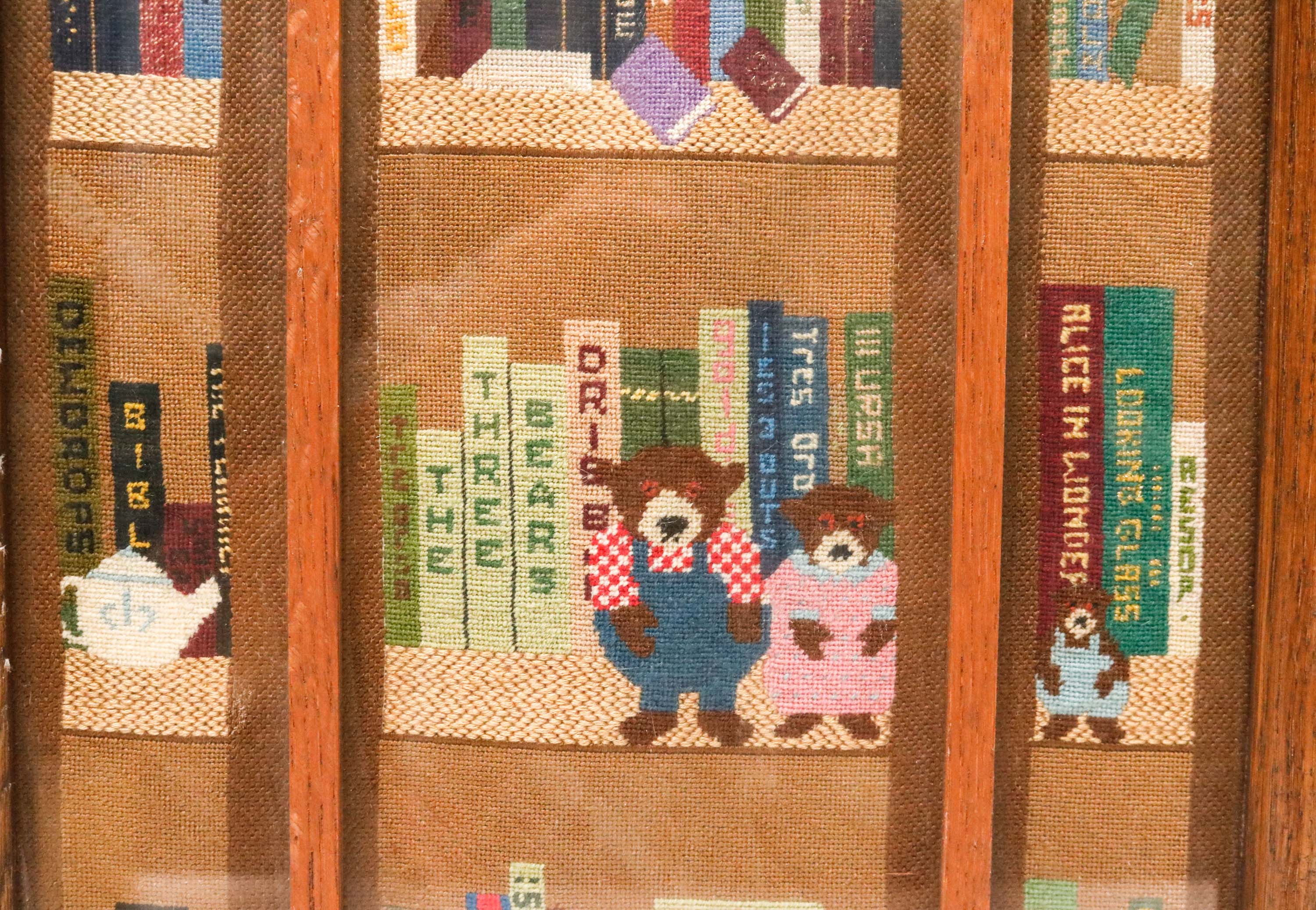 Framed Vintage Needlepoint of Miniature Books