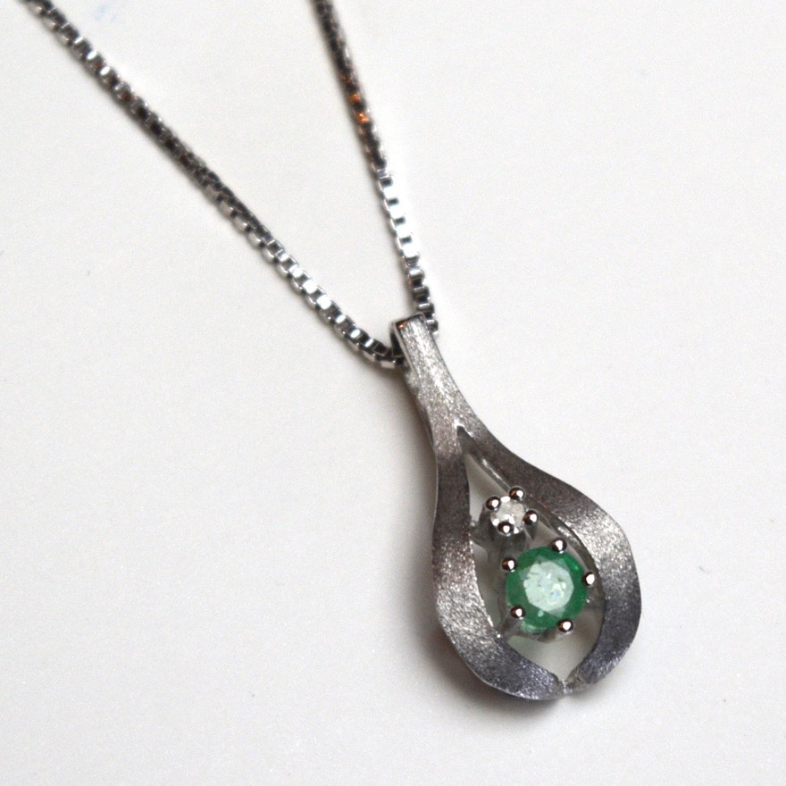 Emerald, Diamond, and 14K White Gold Necklace