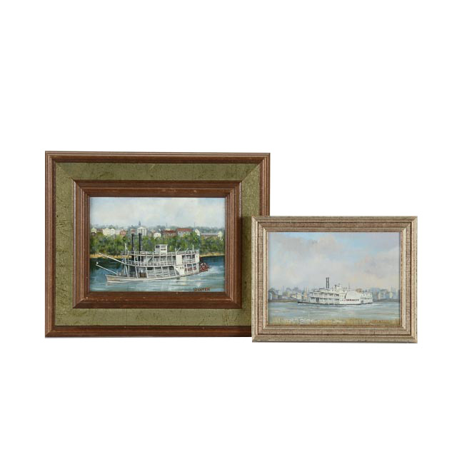 Pair of Stan Stenten Original Oil Paintings of 19th-Century Steamboats