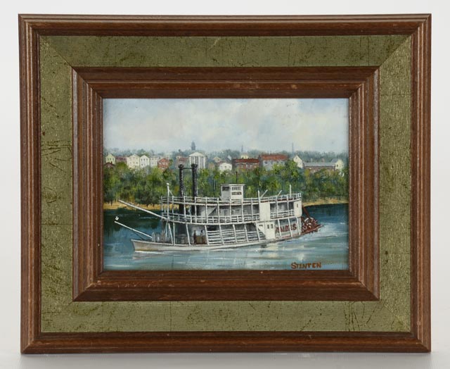 Pair of Stan Stenten Original Oil Paintings of 19th-Century Steamboats
