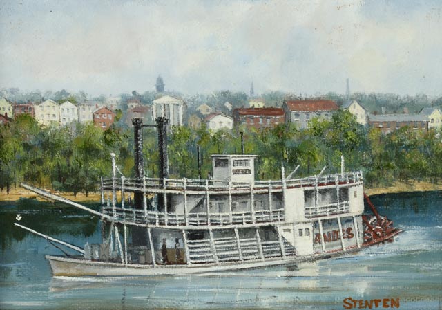 Pair of Stan Stenten Original Oil Paintings of 19th-Century Steamboats