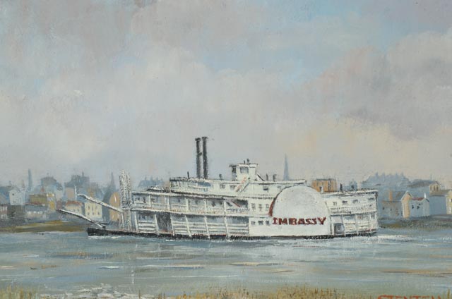 Pair of Stan Stenten Original Oil Paintings of 19th-Century Steamboats