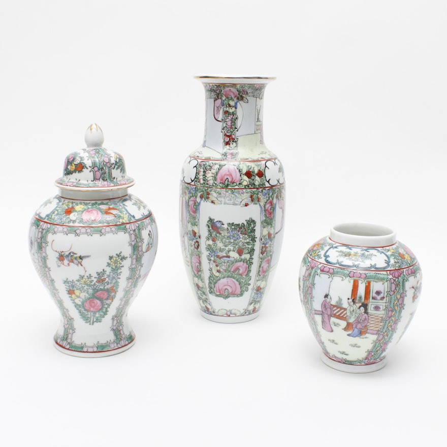 Enamel Hand Painted Chinese Urns