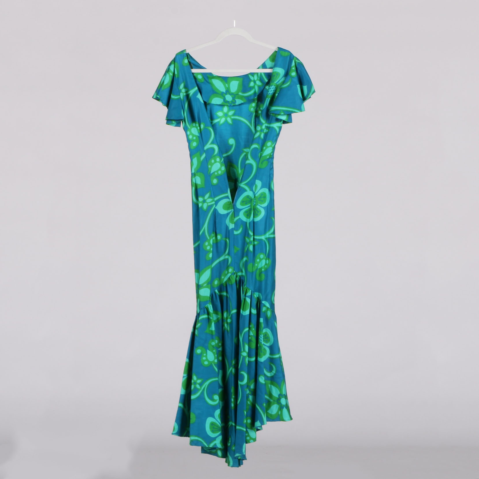 Vintage Flutter Sleeve Hawaiian Maxi Dress