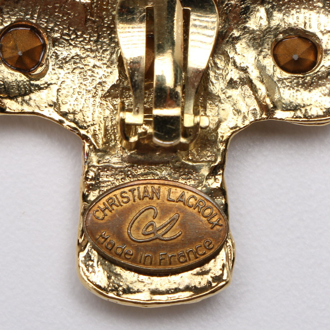 Christian Lacroix Gold Tone And Gemstone Cross Earrings