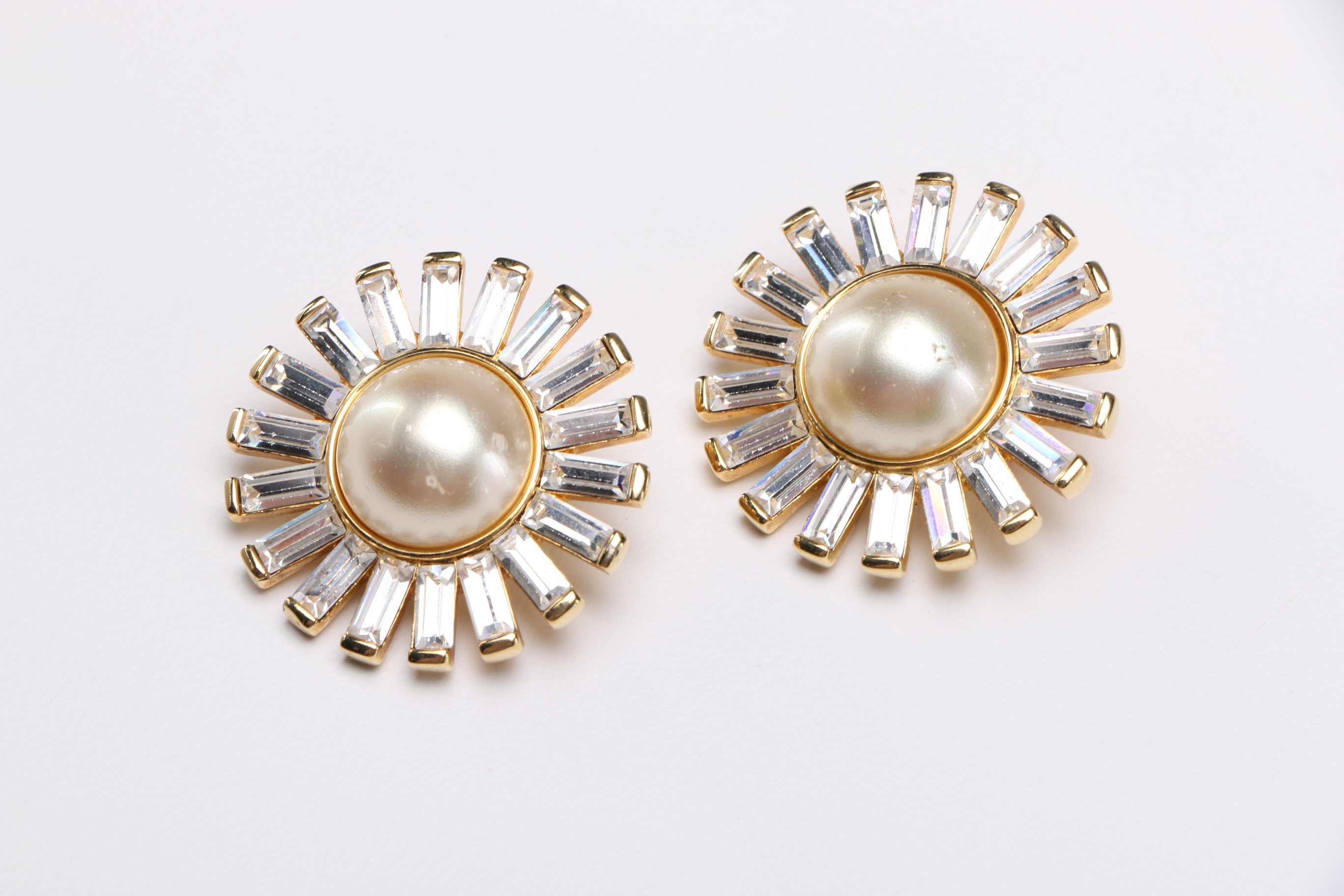 Gold Tone Earring with Faux Pearl and Swarovski  Crystals