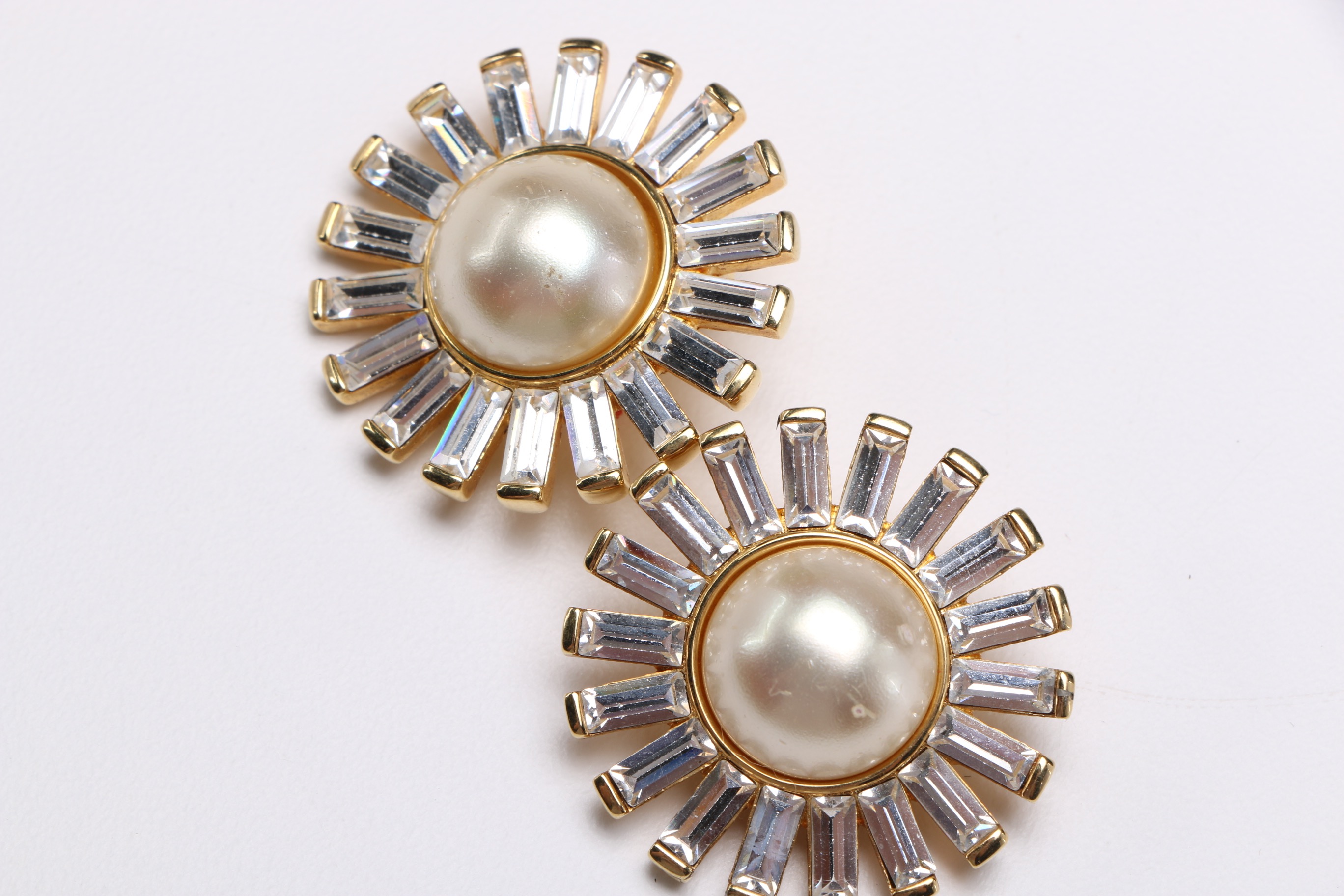 Gold Tone Earring with Faux Pearl and Swarovski  Crystals