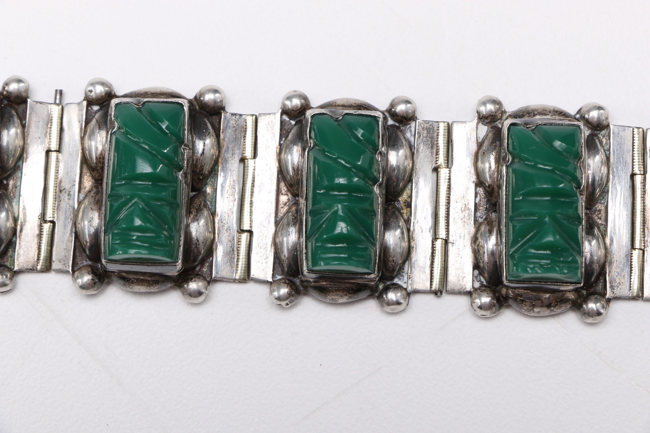 Mexican Sterling Silver And Green Stone Bracelet