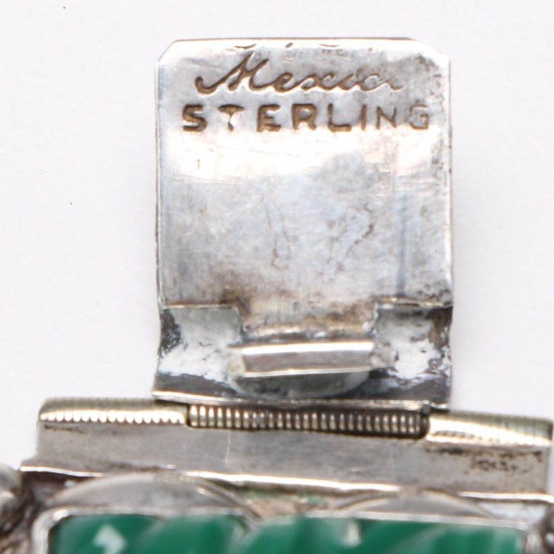 Mexican Sterling Silver And Green Stone Bracelet