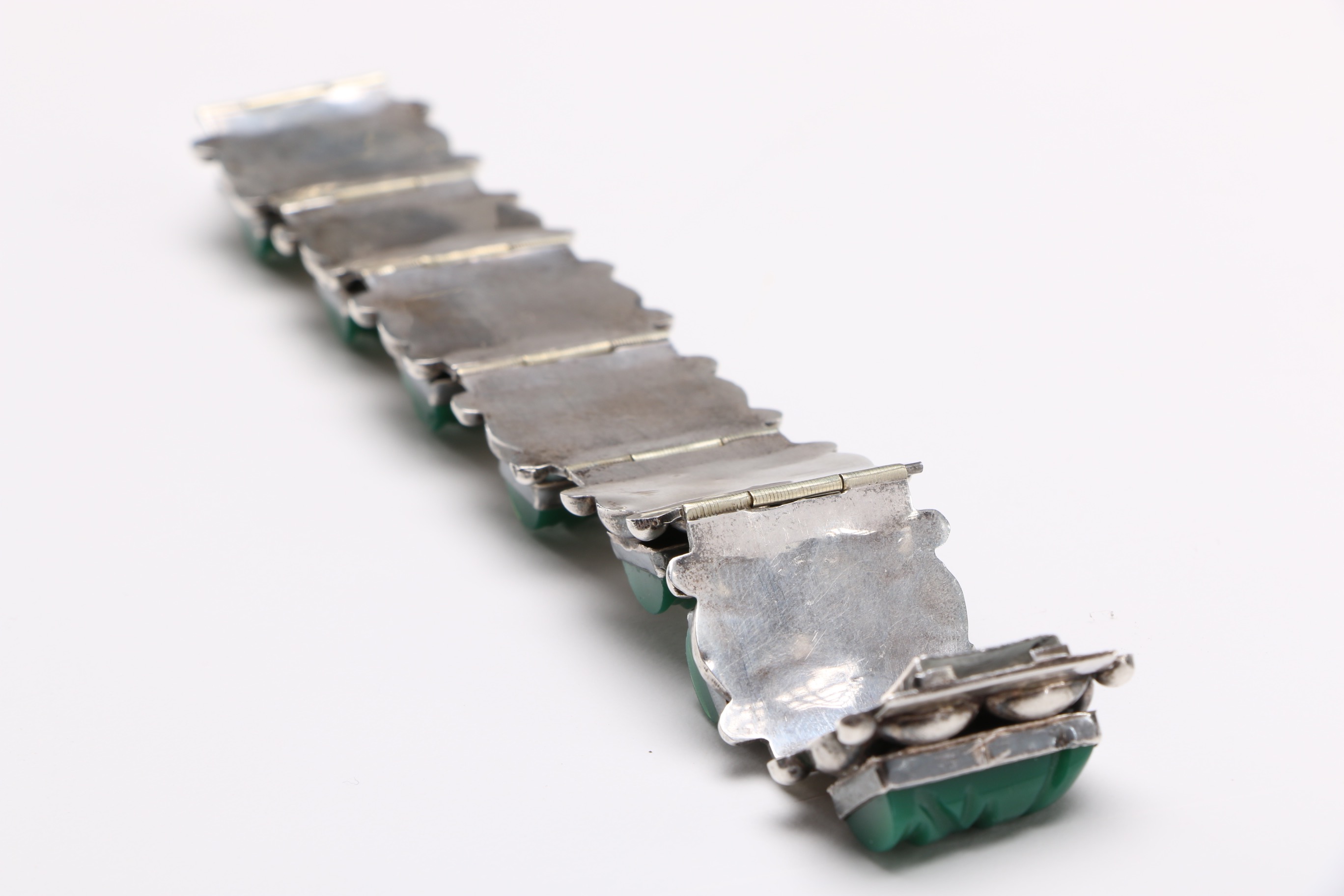 Mexican Sterling Silver And Green Stone Bracelet