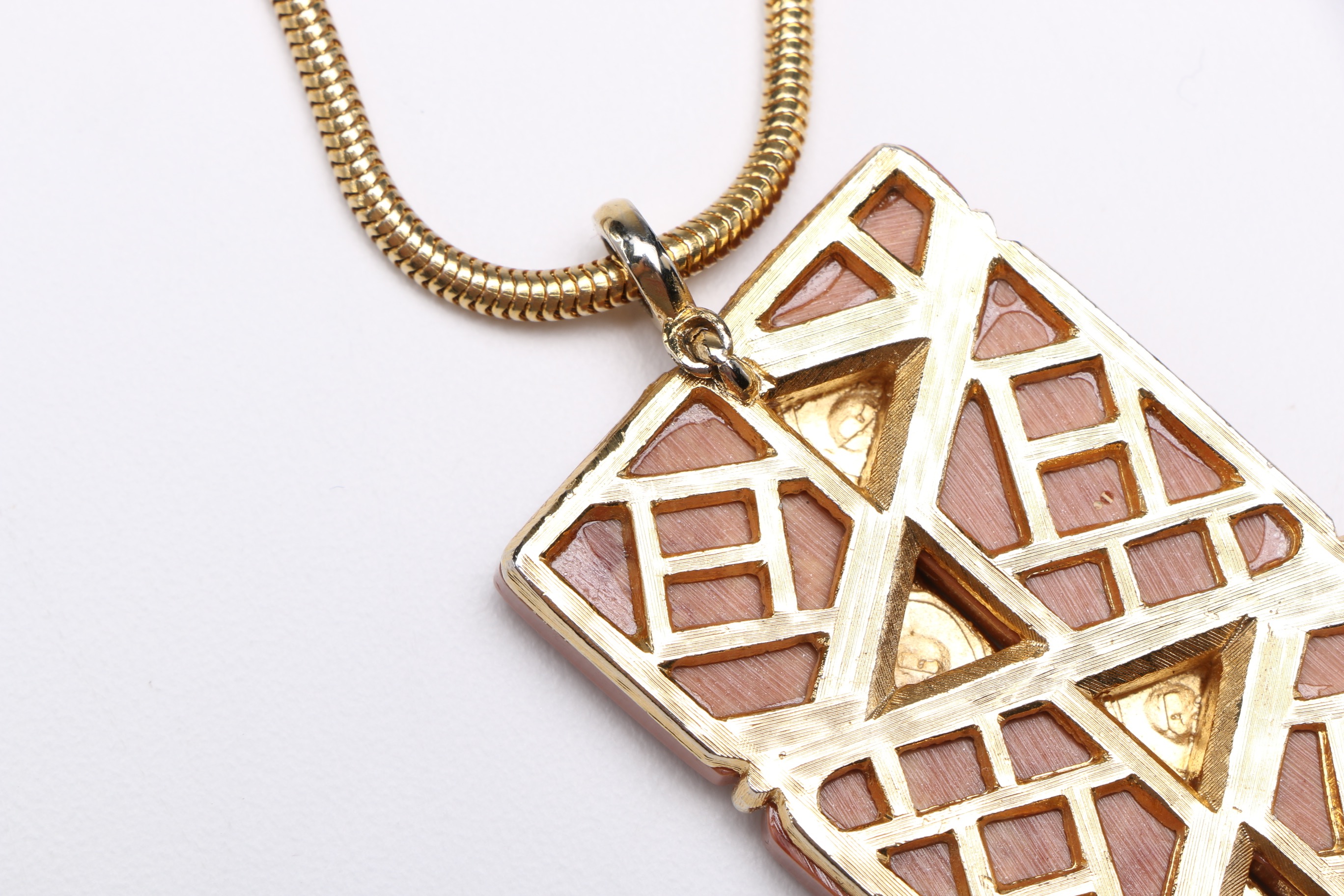 Vintage Gold Tone and Brown Rectangle Pendant Necklace