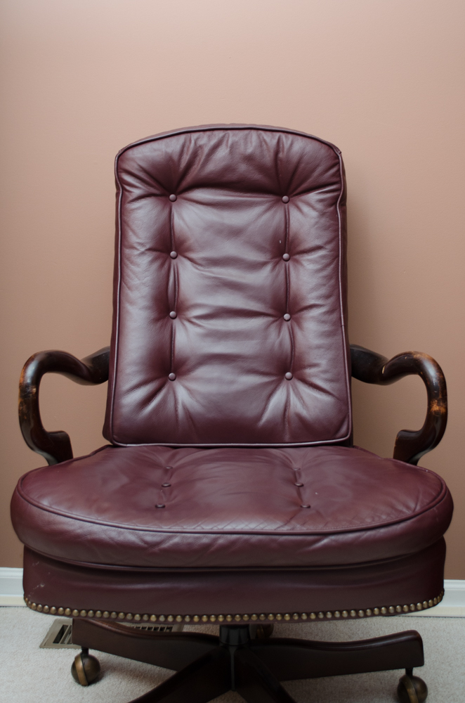 Leather Upholstered Wood Frame Office Chair