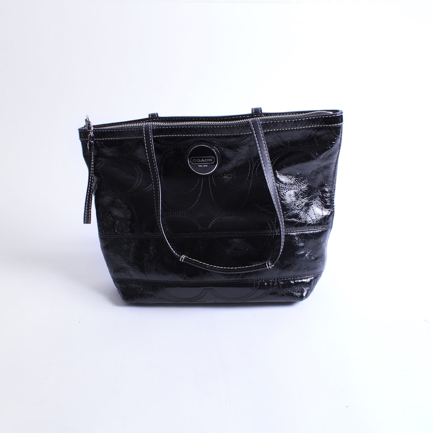 Coach Black Patent Leather Signature Tote Bag
