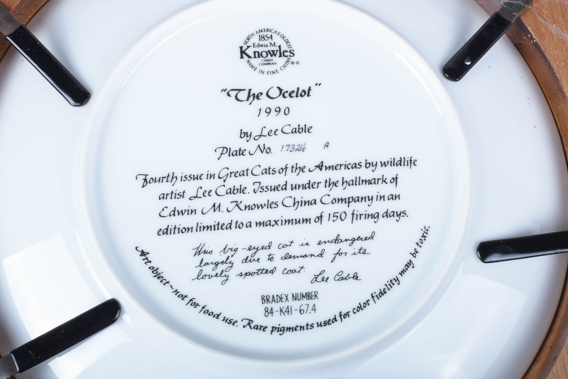 Two Limited Edition China Plates from the "Collection of Great Cats of the Americas" Issued by Edwin M. Knowles China Company