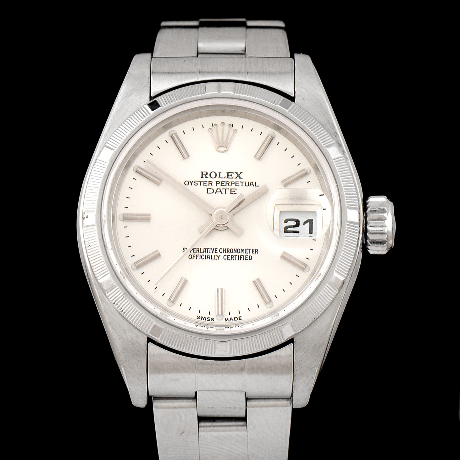 Women's Rolex Perpetual Date Stainless Steel Silver Index Oyster Perpetual Date Watch