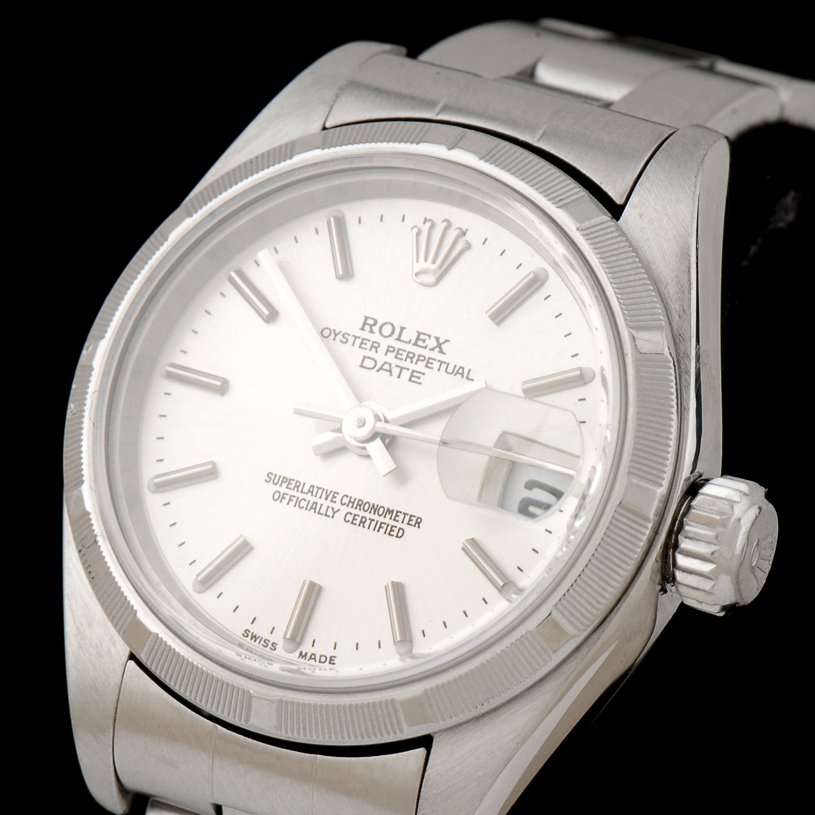Women's Rolex Perpetual Date Stainless Steel Silver Index Oyster Perpetual Date Watch
