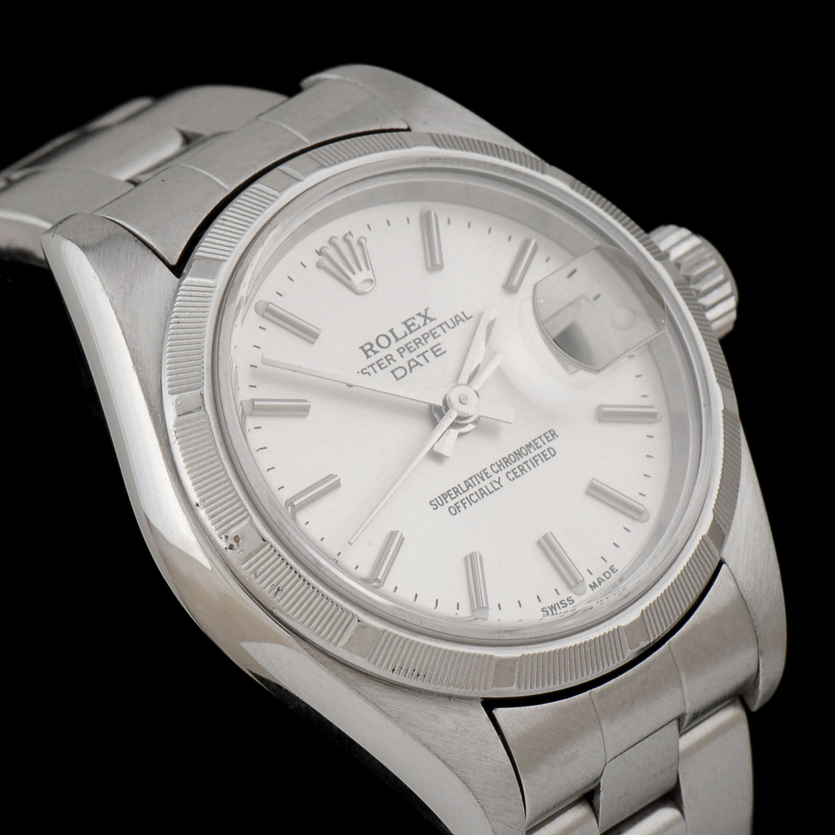 Women's Rolex Perpetual Date Stainless Steel Silver Index Oyster Perpetual Date Watch